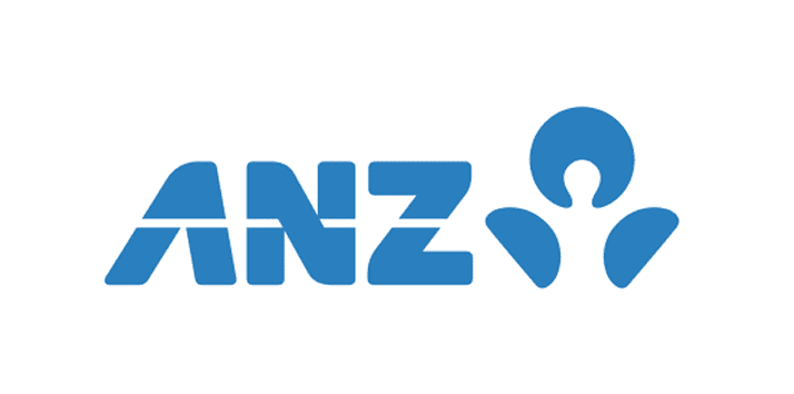 Blue ANZ logo with abstract human figure.