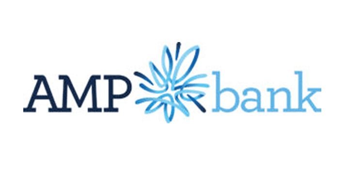 AMP Bank logo with blue abstract design.