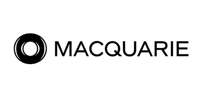Macquarie logo with black circle design.