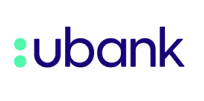 ubank logo with blue and green text.
